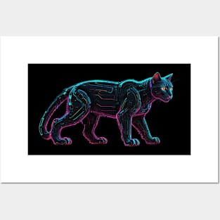 Cyberpunk cyborg cat neon Posters and Art